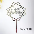 Pack of 10 mirror gold acrylic Happy Birthday cake toppers in geometric rhombus design - Double Square with Star Style (No. 20) / 10 Pieces Pack / Silver