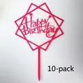 Rose red acrylic geometric Happy Birthday cake toppers with star detail, pack of 10 - Double Square with Star Style (No. 20) / 10 Pieces Pack / Rose Red