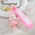 Pink glowing bunny keychain with Sakura silicone strap and golden metal ring clasp - Glowing-out Bunny [pink]