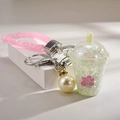 Pink glowing bubble tea cup keychain with large faux pearl and sparkling wrist strap - Glowing-in-the-dark Milk Tea Cup [green]