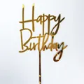 Set of 10 gold acrylic Happy Birthday cake toppers with mirror finish on white background - HB-31 Style / 10 Pieces Pack / Gold