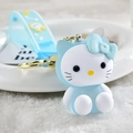 Blue and white luminous rabbit keychain with soft silicone strap and gold metal clasp - Glowing-through Cat [blue]