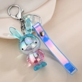 Schillernder 3D-Acryl-Hasen-Schlüsselanhänger mit Laserband und silbernem Karabiner - Hellblau
