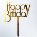 Pack of 10 mirrored gold acrylic Happy Birthday cake toppers with single support stick - HB-228 Style / 10 Pieces Pack / Gold