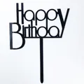 Set of 10 black acrylic Happy Birthday cake toppers with elegant hollowed-out lettering - HB-228 Style (HB-228) / 10 Pieces Pack / Black