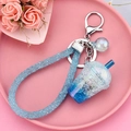 Gradient milk tea cup keychain with blue sequin strap and decorative shiny beads - Milk Tea Cup With Rope Design [blue]