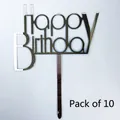 Silver mirror acrylic Happy Birthday cake topper decorations for party, 10 piece pack - HB-228 Style (HB-228) / 10 Pieces Pack / Silver