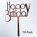 Rose gold acrylic Happy Birthday cake topper set with reflective mirror finish pack of 10 - HB-228 Style (HB-228) / 10 Pieces Pack / Rose Gold