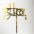 Set of 10 golden acrylic Happy Birthday cake toppers with a mirror finish - HB-100 Style (HB-100) / 10 Pieces Pack / Gold