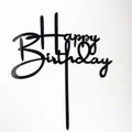 Set of 10 black acrylic Happy Birthday cake toppers with elegant cursive script - HB-100 Style (HB-100) / 10 Pieces Pack / Black