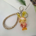 Porte-clés lapin mignon en acrylique orange dégradé avec cordon en strass brillant - Or (Lapin Dégradé Laser)