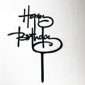 10-piece set of black acrylic Happy Birthday cake toppers with elegant script design - HB-224 Style (HB-224) / 10 Pieces Pack / Black