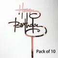 Set of 10 rose gold mirror acrylic Happy Birthday cake toppers for party decoration - HB-224 Style (HB-224) / 10 Pieces Pack / Rose Gold