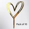Set of 10 golden acrylic hollow heart cake toppers with reflective mirror finish - Simple Double Heart Style / 10 Pieces Pack / Gold