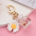 Porte-clés lune chic avec pendentif marguerite et mini bouteille de vœux fleurs séchées - Boucle Lune+Bouteille+Fleur / Blanc
