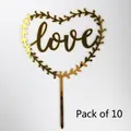 Golden acrylic heart wreath love cake topper for wedding party decorations, 10-piece pack - Vine Heart Style / 10 Pieces Pack / Gold