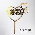 Golden acrylic heart-shaped Happy Birthday cake topper, pack of 10 for party decorations - Triple Heart Style / 10 Pieces Pack / Gold