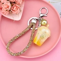 Mini yellow milk tea keychain with sparkling rhinestone strap and silver clasp - Milk Tea Cup With Rope Design [lemon Yellow]