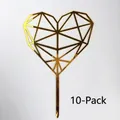 Pack of 10 golden mirror acrylic geometric heart cake toppers for birthday party decor - Diamond Heart Style / 10 Pieces Pack / Gold