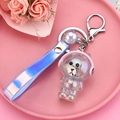 Iridescent bear keychain with headphones and matching wrist strap in aurora finish - Glowing Bear [green And Blue]