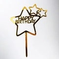 Golden mirror acrylic star cake topper with Happy Birthday engraving for parties - Triple Star Style / 10 Pieces Pack / Gold