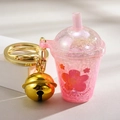 Pink liquid boba tea keychain with gold bell and glitter stars charm accessory - Bell Style [Pink]