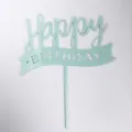 Set of 10 light green acrylic Happy Birthday cake toppers for party decoration - Ribbon Style / 10 Pieces Pack / Blue