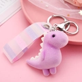 Creative purple flocked dinosaur keychain with striped ribbon and high-quality metal ring - Purple
