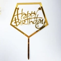 Golden mirror acrylic pentagon Happy Birthday cake topper for party decorations - No. 85 Pentagon Style / 10 Pieces Pack / Gold