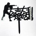 Black acrylic cake topper with soldier silhouette and Chinese gaming slogan text - No. 73 Winner Chicken Dinner Style / 10 Pieces Pack / Black