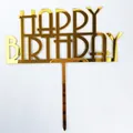 Golden mirror acrylic Happy Birthday cake topper set, pack of 10 decorative picks - HB-222 Style / 10 Pieces Pack / Gold