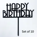Pack of 10 black acrylic Happy Birthday cake toppers with minimalist art font - HB-222 Style / 10 Pieces Pack / Black