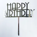 Pack of 10 silver mirror acrylic Happy Birthday cake toppers with elegant hollow lettering - HB-222 Style / 10 Pieces Pack / Silver