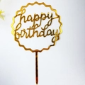 Golden acrylic Happy Birthday cake topper with wave edge and mirror finish - Single Round No. 21 Wave Edge Style / 10 Pieces Pack / Gold
