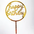 10 Pcs golden acrylic Happy Birthday cake toppers with elegant round mirror finish - Single Round No. 18 Style / 10 Pieces Pack / Gold