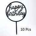 Pack of 10 black acrylic Happy Birthday cake toppers with minimalist round frame - Single Round No. 18 Style / 10 Pieces Pack / Black