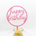 Pink round acrylic happy birthday cake topper with elegant hollowed cursive lettering - Single Round No. 18 Style / 10 Pieces Pack / Rose Red