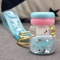 Portachiavi in acrilico liquido con un coniglietto bianco e paillettes di stelle - Cinturino in pelle + Macaron liquido (Coniglio) / Azzurro
