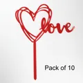 Pack of 10 red acrylic heart love cake toppers for elegant birthday party decorations - No. 76 Love Style / 10 Pieces Pack / Red