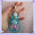 Cute bunny acrylic keychain featuring blue-pink gradient and glitter border finish - Light Blue (Gradient Transparent Rabbit)