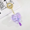 Purple heart-shaped liquid glitter keychain with cartoon character and golden metal ring - Heart Lollipop [Purple]