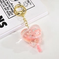 Pink heart-shaped liquid quicksand keychain with My Melody character and gold clasp - Heart Lollipop (Pink)