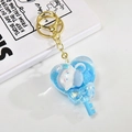 Blue heart-shaped liquid glitter keychain with Cinnamoroll figure and key charm - Heart Lollipop (Blue)