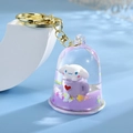 Cinnamoroll liquid keychain in purple theme with golden ring and floating glitter - Gold Clip (Large Bell)