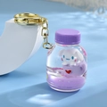 Cute Cinnamoroll oil liquid quicksand keychain with purple coffee cup and gold ring - Gold Clip (Bottle)