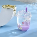 Cute Cinnamoroll purple liquid glitter keychain in milk tea cup shape with gold ring - Gold Clip (Iceberg Cup)