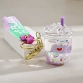 Cute Cinnamoroll milk tea keychain with purple glitter liquid and gradient wrist strap - Strap Style (Iceberg Cup)