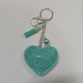 Sparkling turquoise rhinestone heart keychain with matching tassel and silver hardware - Sky Blue (Silver Clasp)