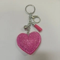 Pink heart keychain with sparkling rhinestones and matching fashion tassel accessory - Rose Red (Silver Clasp)