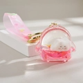 Pink liquid glitter keychain with white cloud charm and matching soft rubber strap - Cloud Mini Fan (Pink)